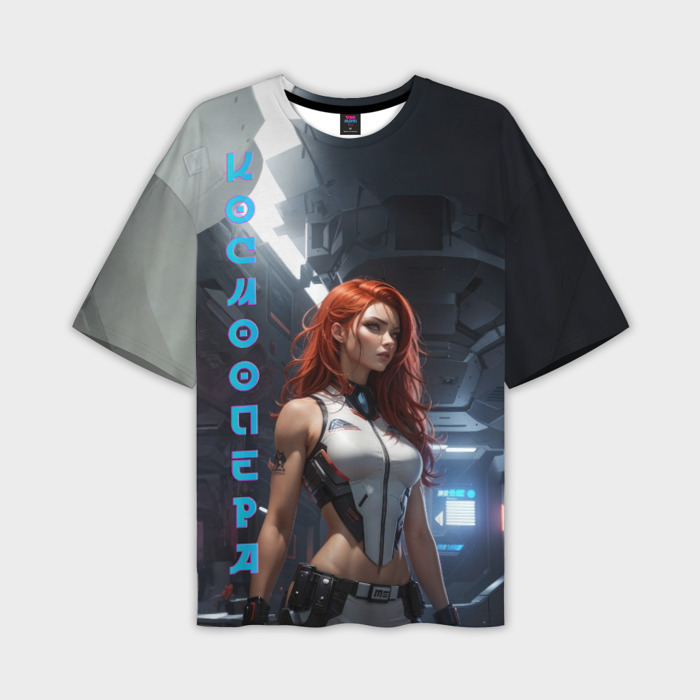 Мужская футболка oversize 3D Девушка в каюте космического корабля фото