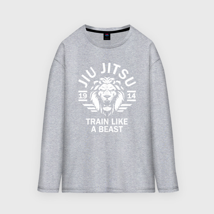 Мужской лонгслив oversize хлопок Джиу джитсу тренируйся как зверь фото