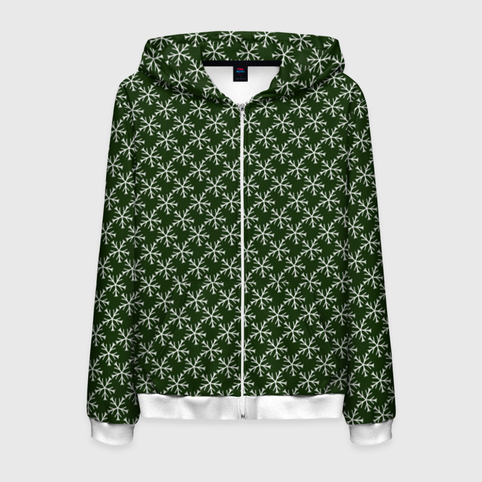 Мужская толстовка 3D на молнии Паттерн снежинки тёмно зелёный фото