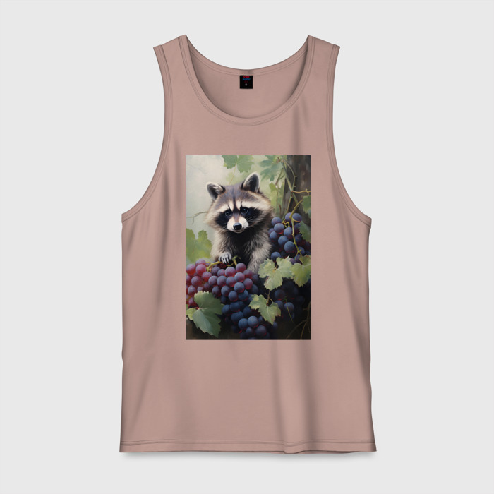 Мужская майка хлопок Енот с виноградом фото