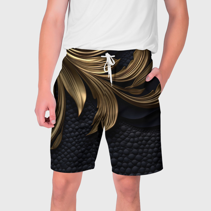 Мужские шорты 3D Золотые узоры в виде листьев фото
