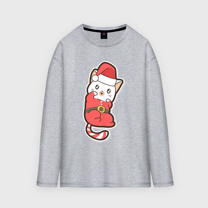 Мужской лонгслив oversize хлопок Котик Санта Клаус фото