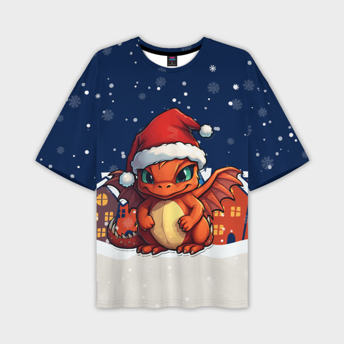 Мужская футболка oversize 3D Новогодний  дракоша    2024 фото