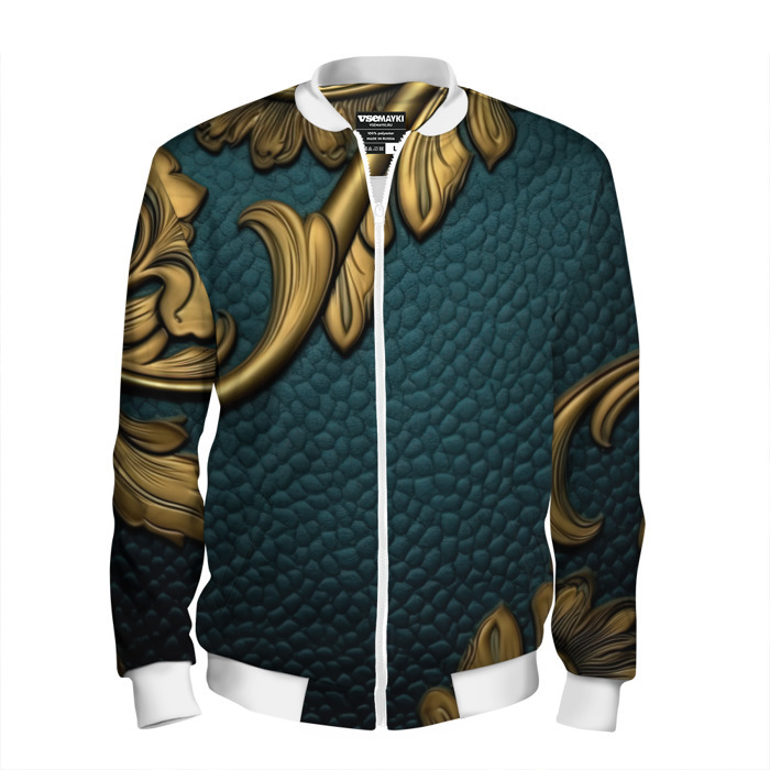 Мужской бомбер 3D Золотистые листочки абстракт фото
