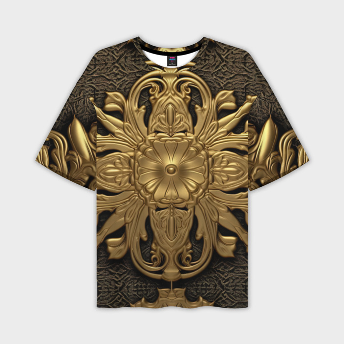 Мужская футболка oversize 3D Золотой обстрактный  узор фото