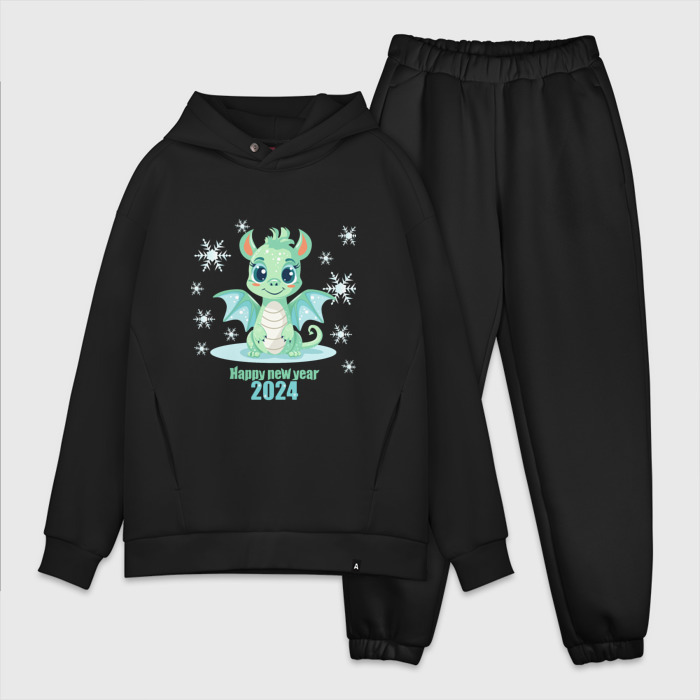 Мужской костюм oversize хлопок Милый мультяшный дракон фото