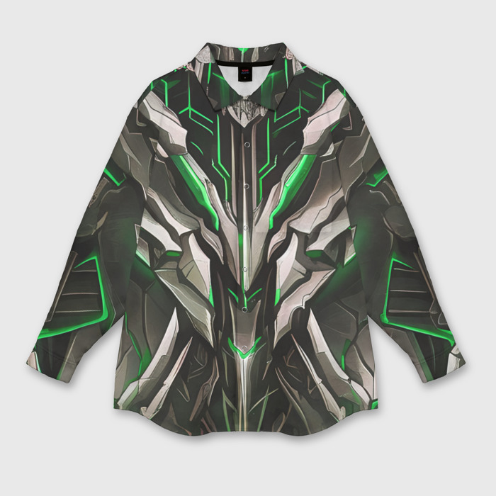 Мужская рубашка oversize 3D Зелёная кибер броня модерн фото