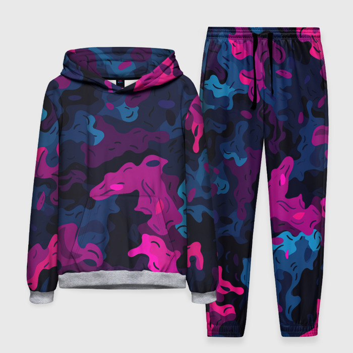 Мужской костюм с толстовкой 3D Синий и фиолетовый абстрактный камуфляж фото