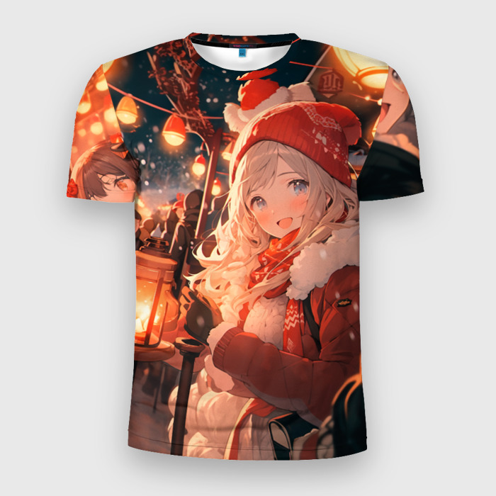 Мужская футболка 3D Slim Новогодняя подруга фото