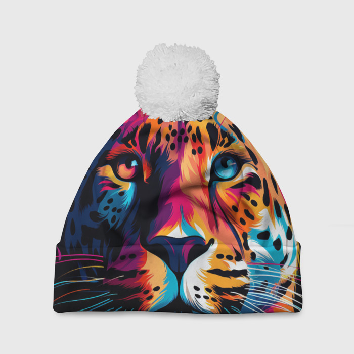 Шапка 3D c помпоном Портрет леопарда фото