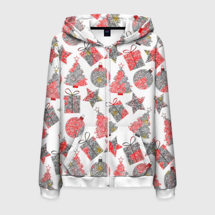 Мужская толстовка 3D на молнии Праздничные узоры подарки фото