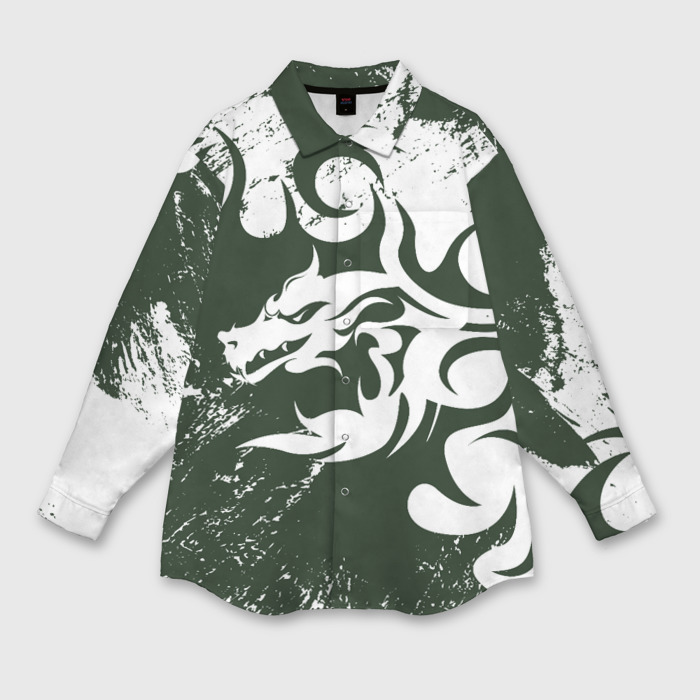 Мужская рубашка oversize 3D Зелены дракон гранж 2024 фото