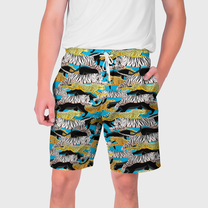 Мужские шорты 3D Прыжок диких кошек фото