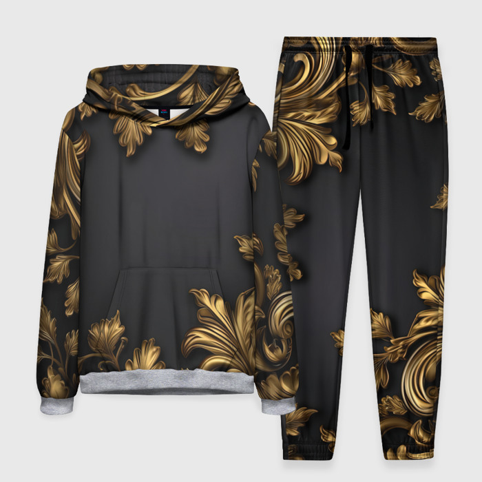 Мужской костюм с толстовкой 3D Золотые объемные листья фото