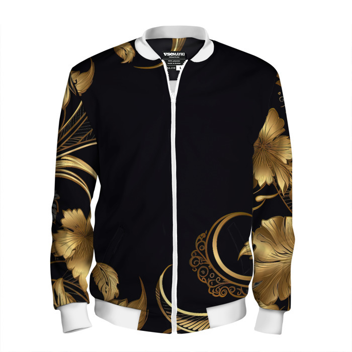 Мужской бомбер 3D Золотистые объемные  листья и узоры фото