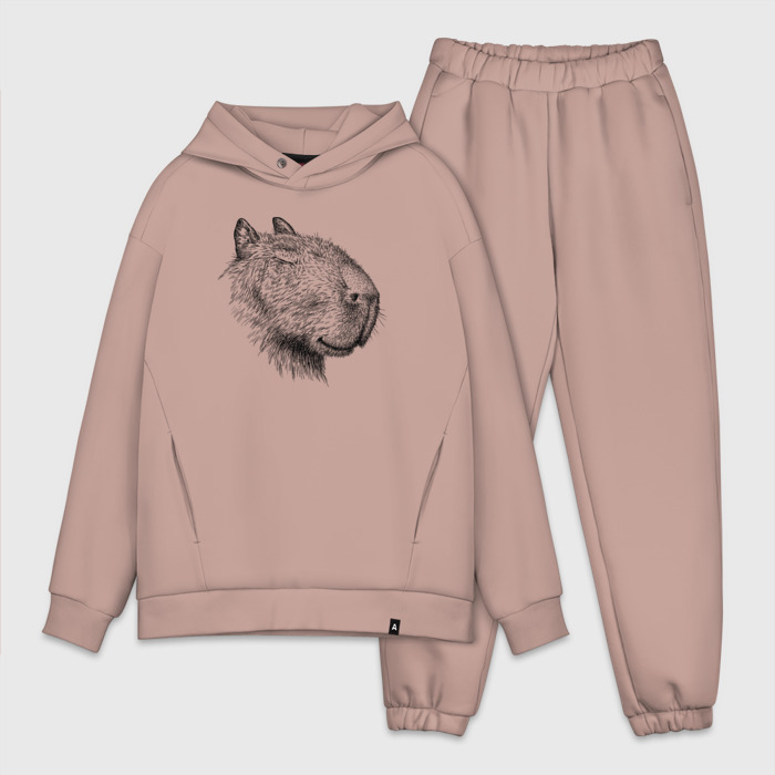 Мужской костюм oversize хлопок Капибара с закрытыми глазами фото