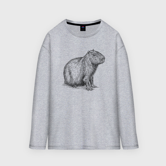 Мужской лонгслив oversize хлопок Капибара сидящая фото