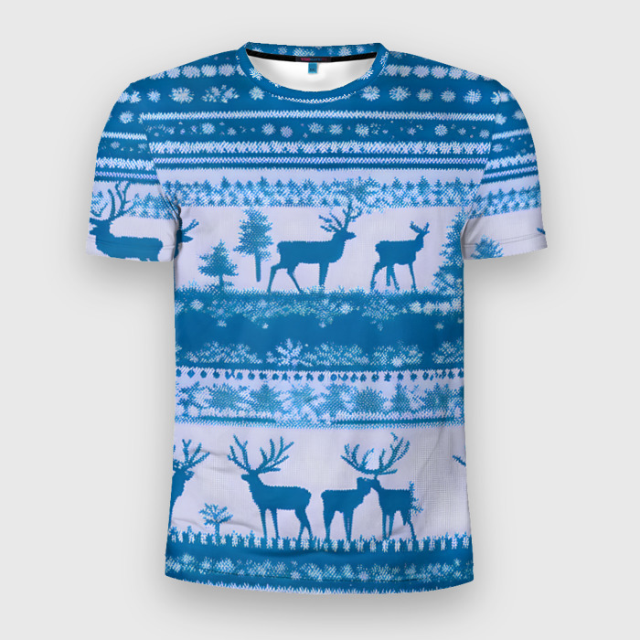 Мужская футболка 3D Slim Синие олени фото