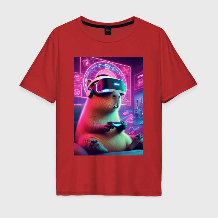 Мужская футболка хлопок Oversize Каппи в виртуальном шлеме фото