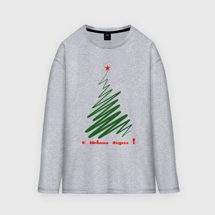 Мужской лонгслив oversize хлопок Арт новогодняя елка фото