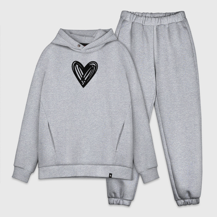 Мужской костюм oversize хлопок Рисованное чёрное сердце парное фото