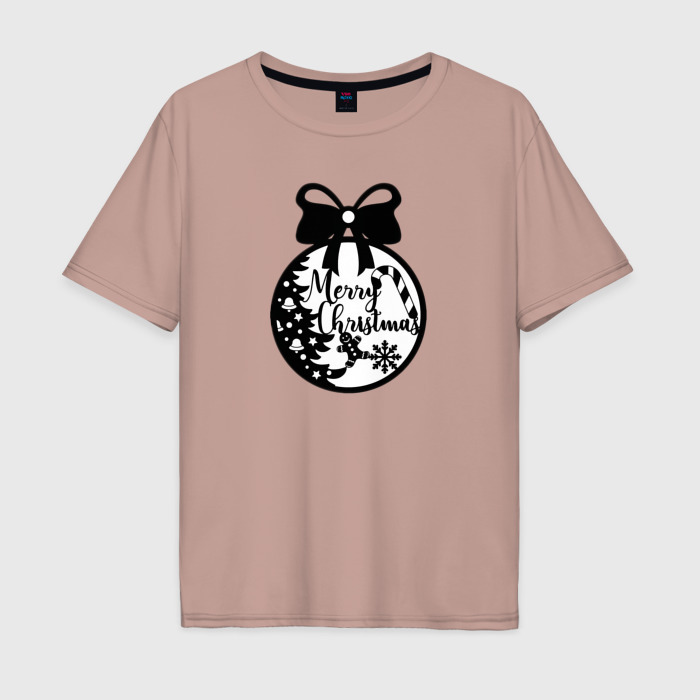 Мужская футболка хлопок Oversize Новогодний бант фото