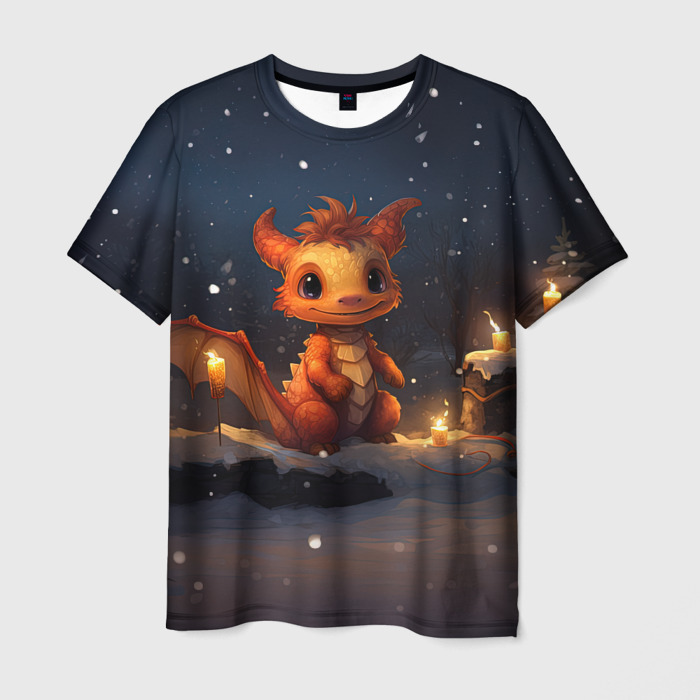 Мужская футболка 3D Маленький дракон и снег фото