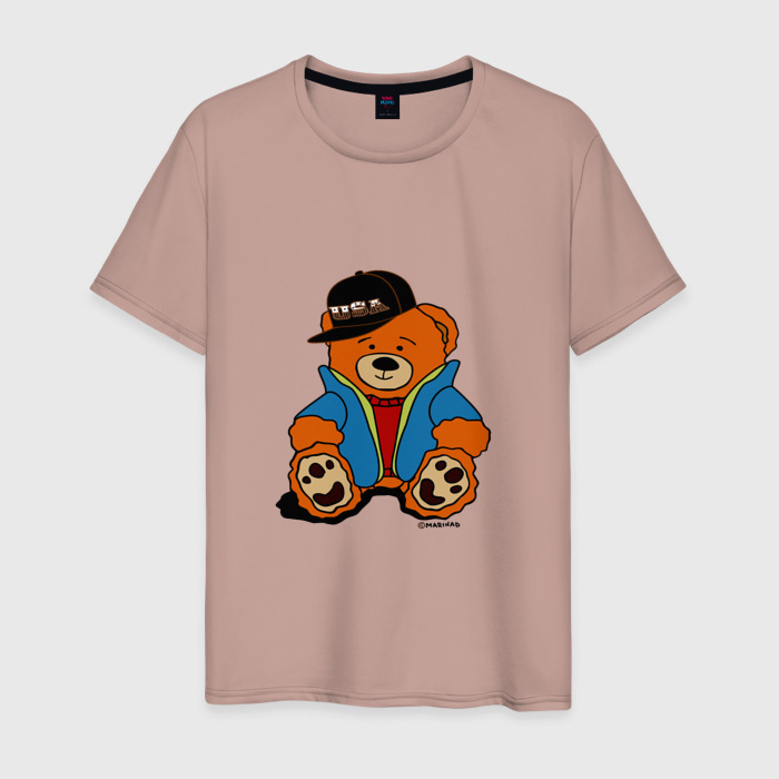 Мужская футболка хлопок Мишка Марат в куртке фото