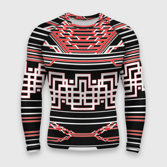 Мужской рашгард 3D Красные и белые линии киберпанк фото
