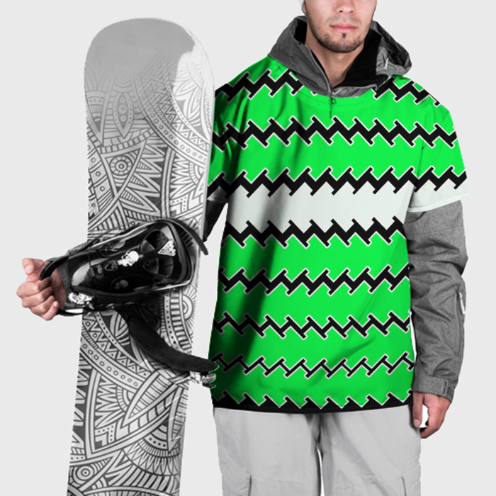 Накидка на куртку 3D Белые и зелёные полосы фото