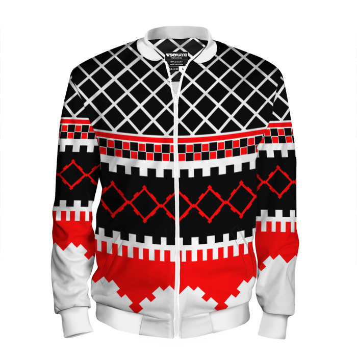 Мужской бомбер 3D Красные и чёрные фигуры фото