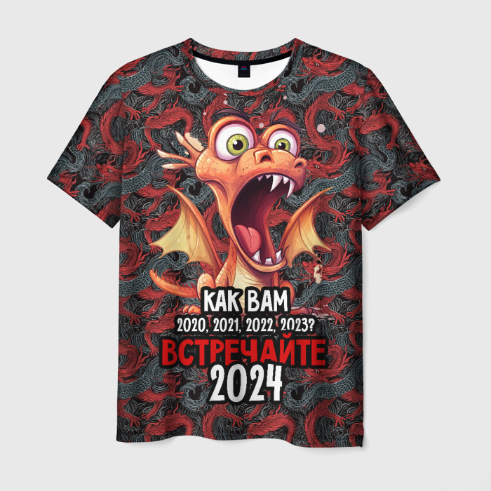 Мужская футболка 3D Встречайте 2024   год дракона фото