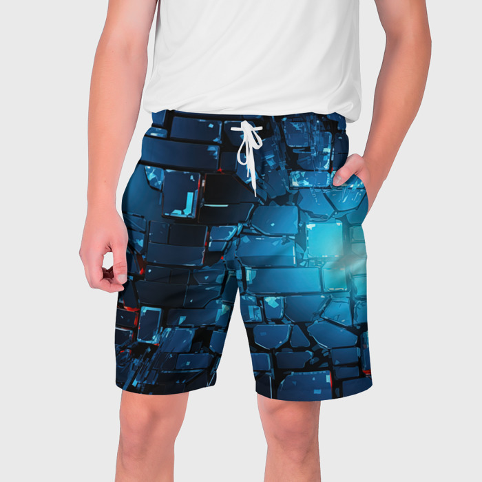 Мужские шорты 3D Синие  абстрактные   плиты фото