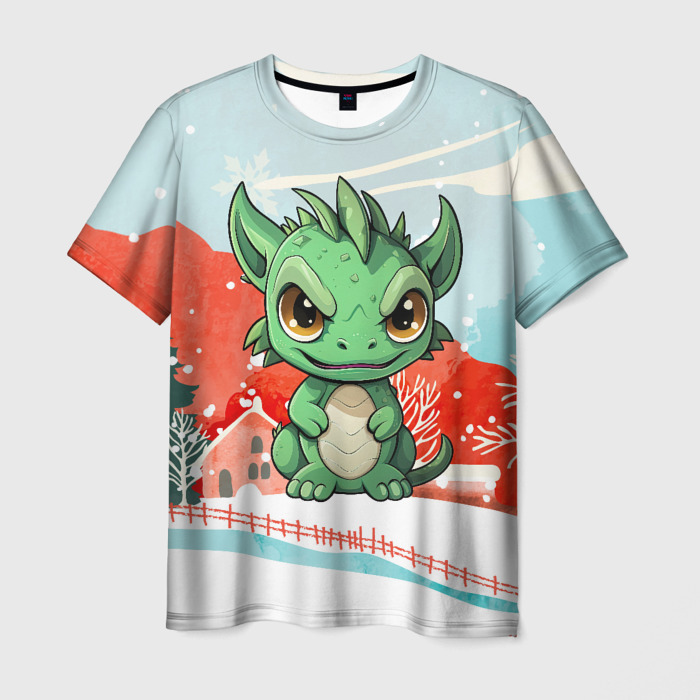 Мужская футболка 3D Зеленый  маленький  дракон фото