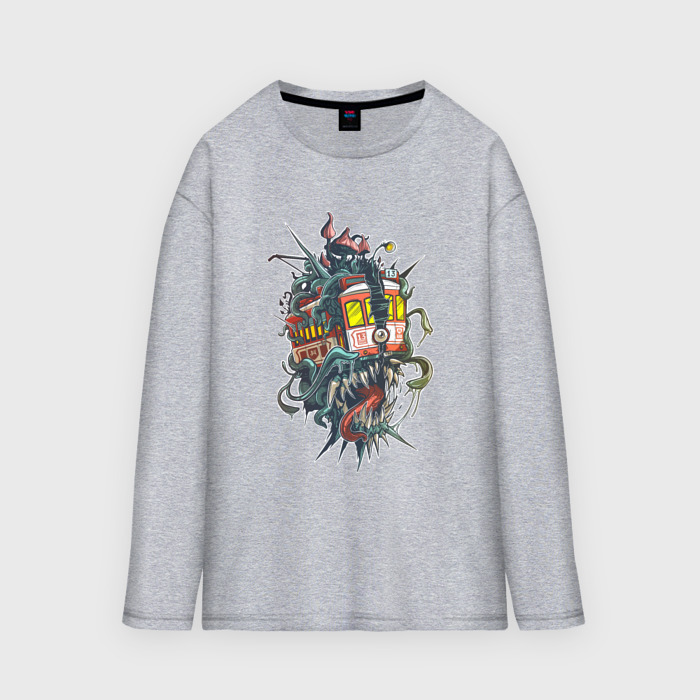 Мужской лонгслив oversize хлопок Трамвай монстр фото