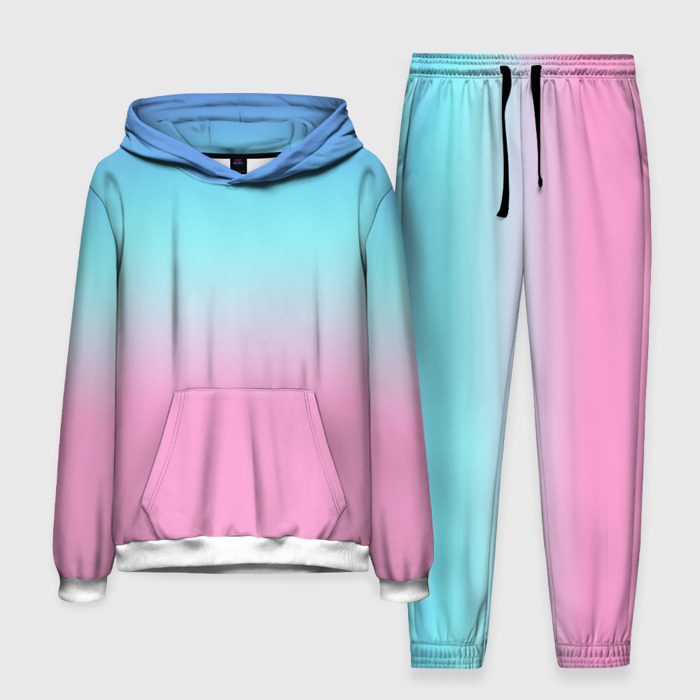 Мужской костюм с толстовкой 3D Синий и голубо розовый градиент фото