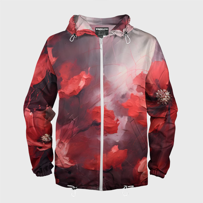 Мужская ветровка 3D Красные маки   живопись фото