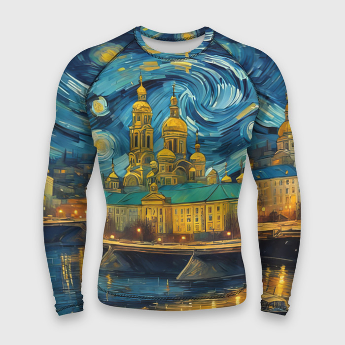 Мужской рашгард 3D Пейзаж в стиле Ван Гога   нейросеть фото
