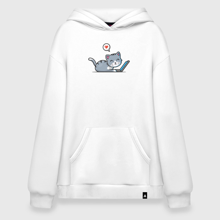 Худи SuperOversize хлопок Котик с ноутбуком фото