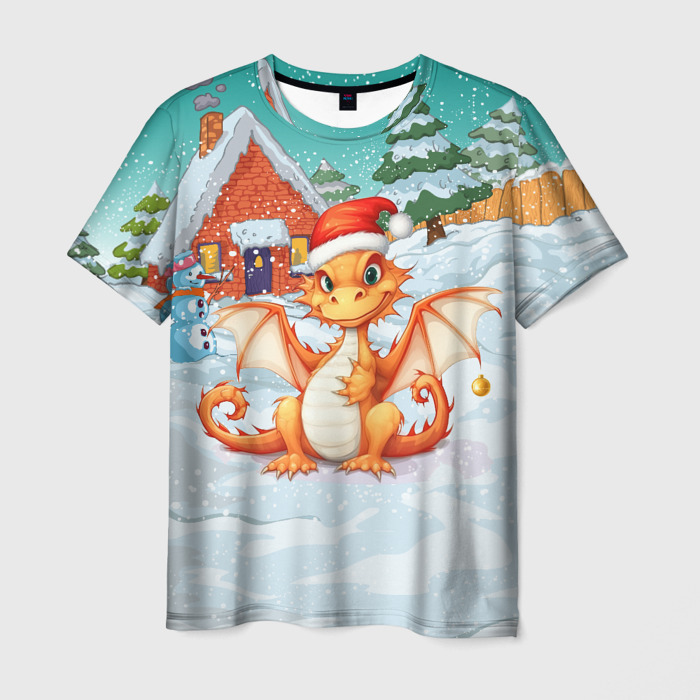 Мужская футболка 3D Новогодний  дракон  2024 год фото