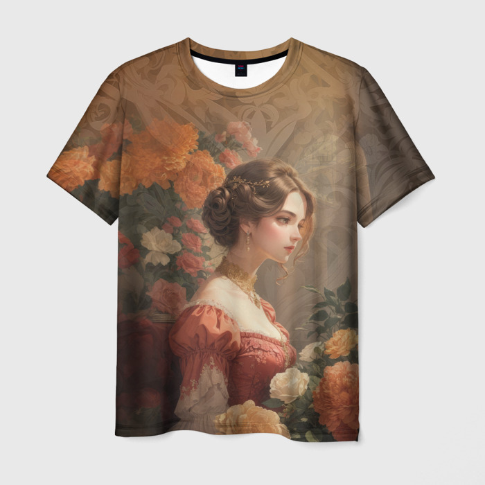 Мужская футболка 3D Девушка на цветочном балу фото