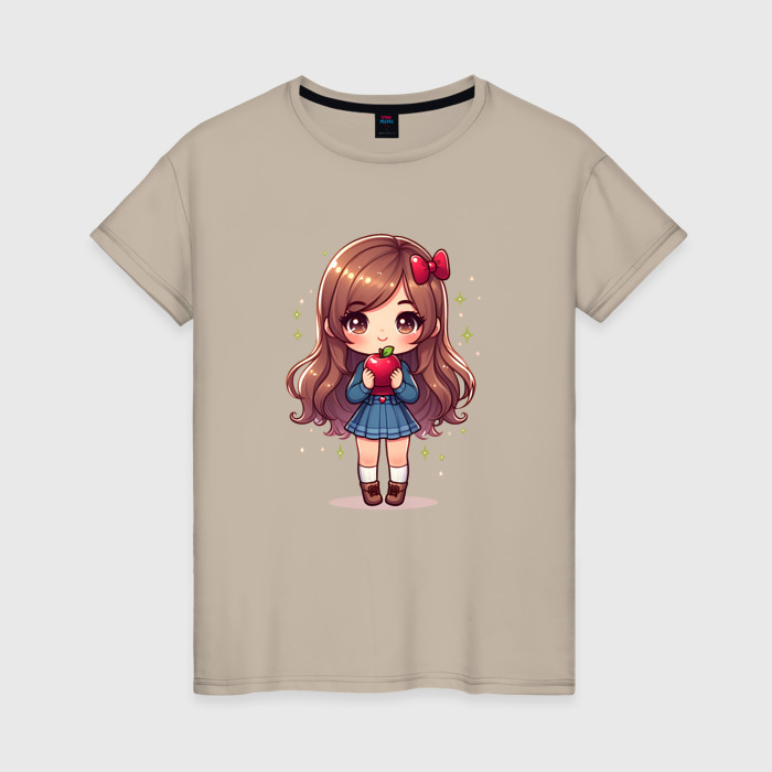 Женская футболка хлопок Милая девочка с яблоком фото