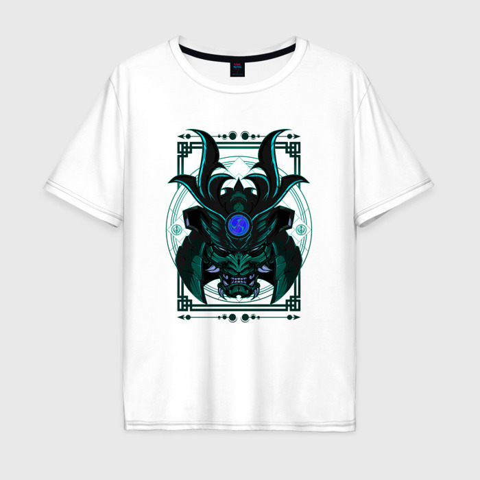 Мужская футболка хлопок Oversize Хання шлем самурая фото