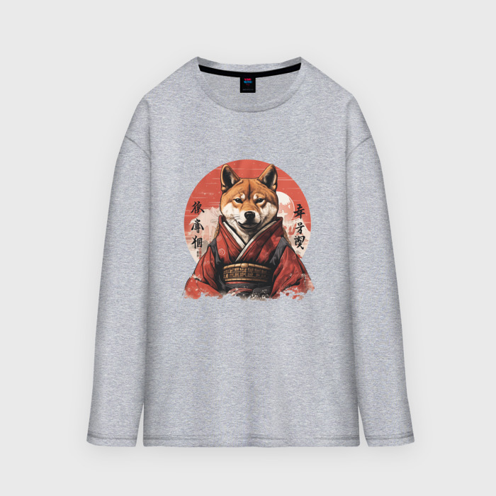 Мужской лонгслив oversize хлопок Сиба ину, самурай фото