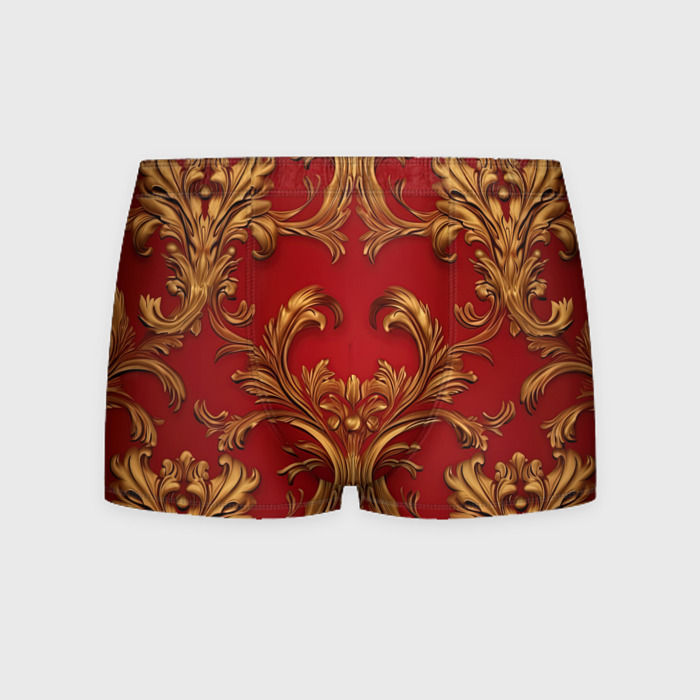Мужские трусы 3D Золотые  узоры на красном фото