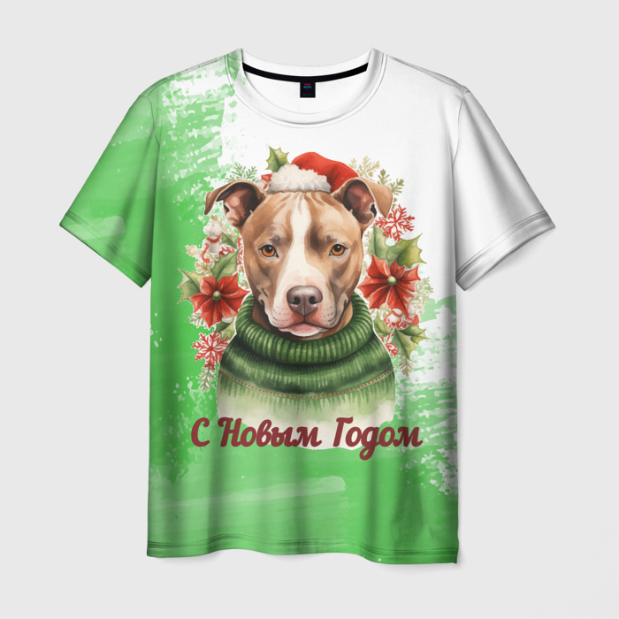 Мужская футболка 3D Зимний питбуль фото