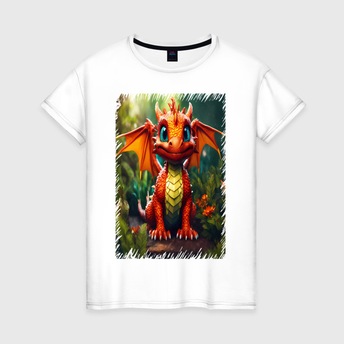 Женская футболка хлопок Дракон на природе символ 2024 фото