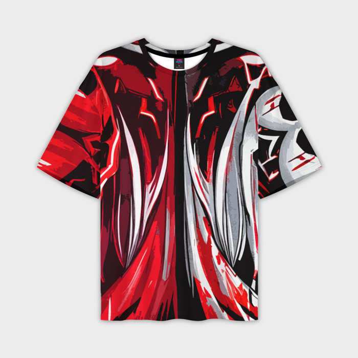 Мужская футболка oversize 3D Адские линии красные и белые фото