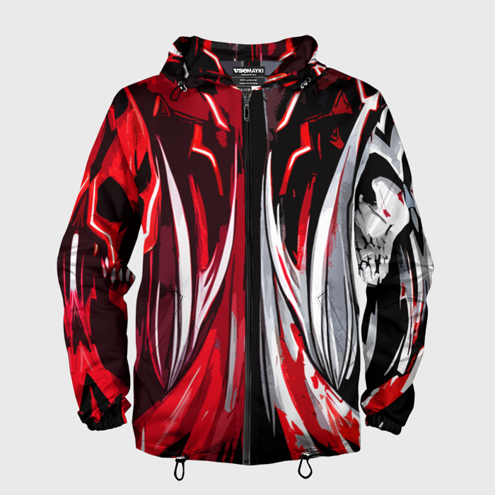 Мужская ветровка 3D Адские линии красные и белые фото