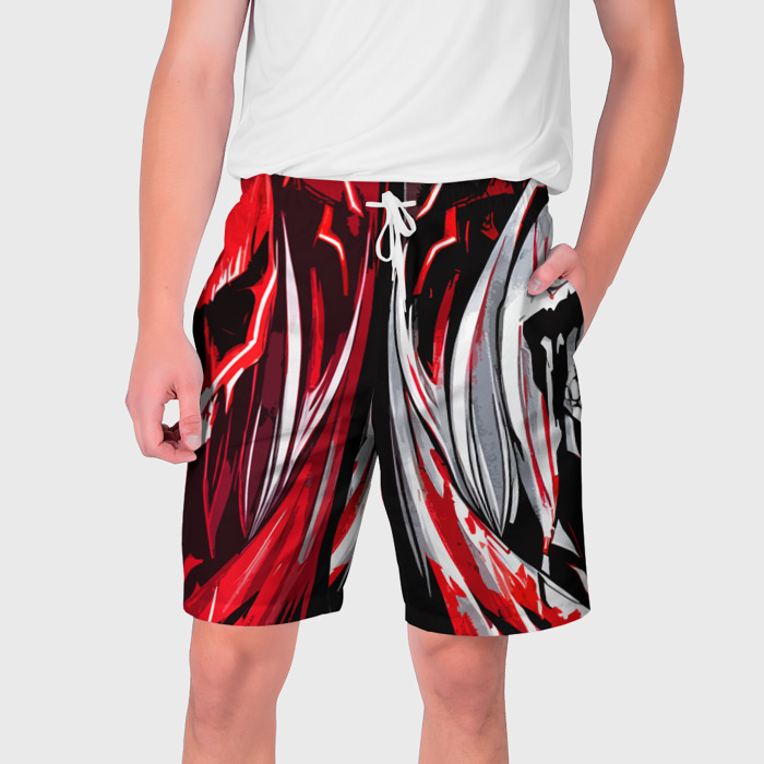 Мужские шорты 3D Адские линии красные и белые фото